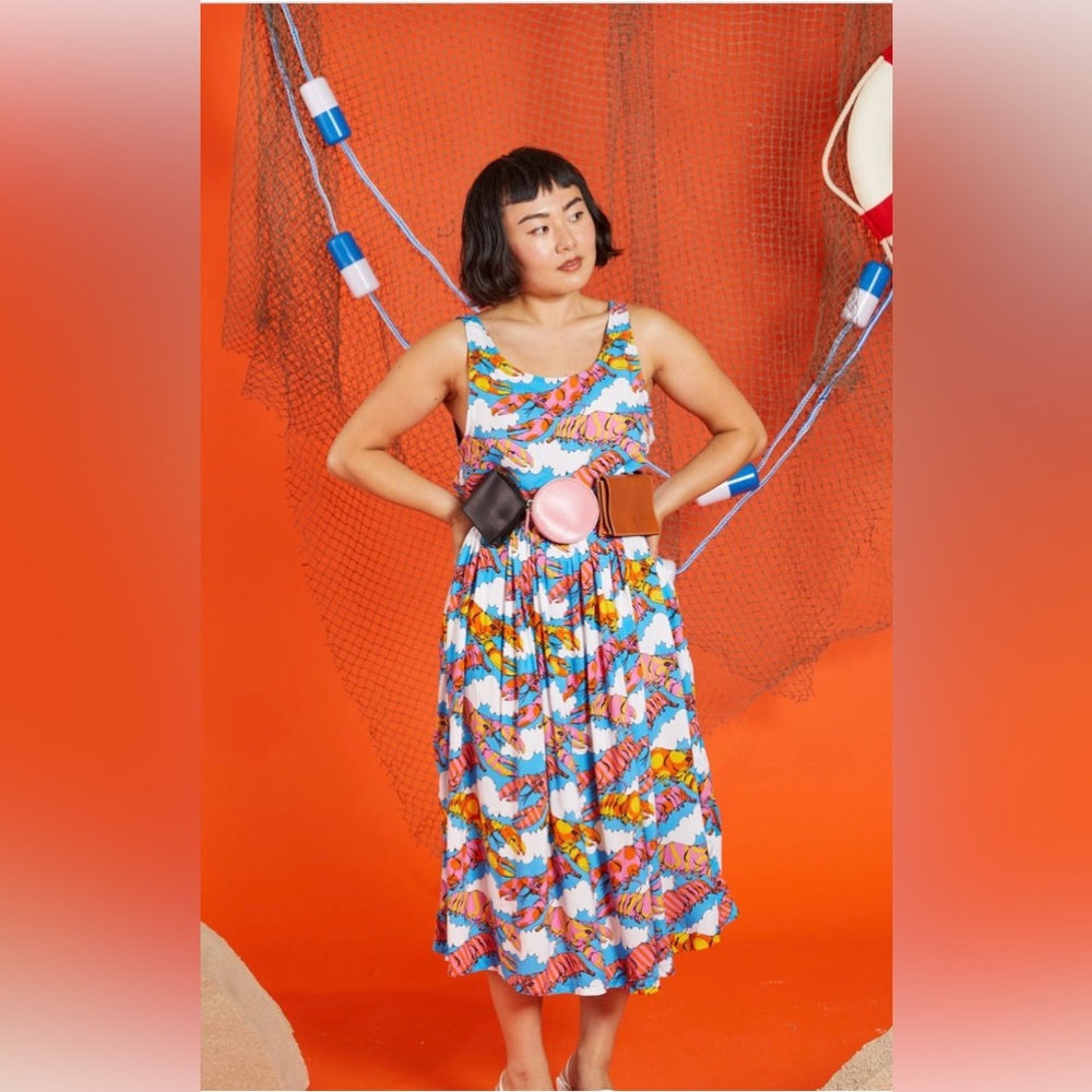 NOOWORKS Naomi Lobster Dream Rare All Over Print Shirt Dress Small